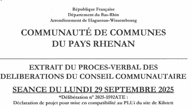 Déclaration de projet : mise en compatibilité au PLUi - Site de Kilstett