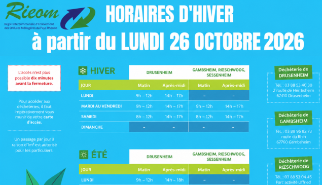 Horaires d’hiver des déchèteries
